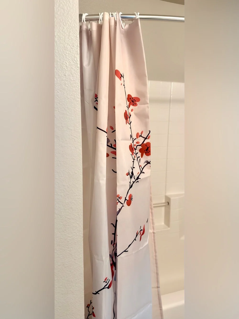 Red Black Bird Blossom Shower Curtain Japenese Inspired